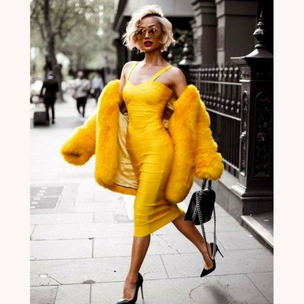 💥STUNNING💥GUESS FAUX FUR COAT in YELLOW HONEY GOLD - Picture 8 of 15